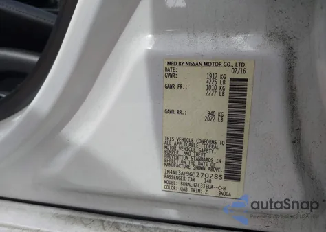 2016 Nissan Altima 2.5 Sr из США, поврежденный, VIN 1N4AL3AP9GC270285